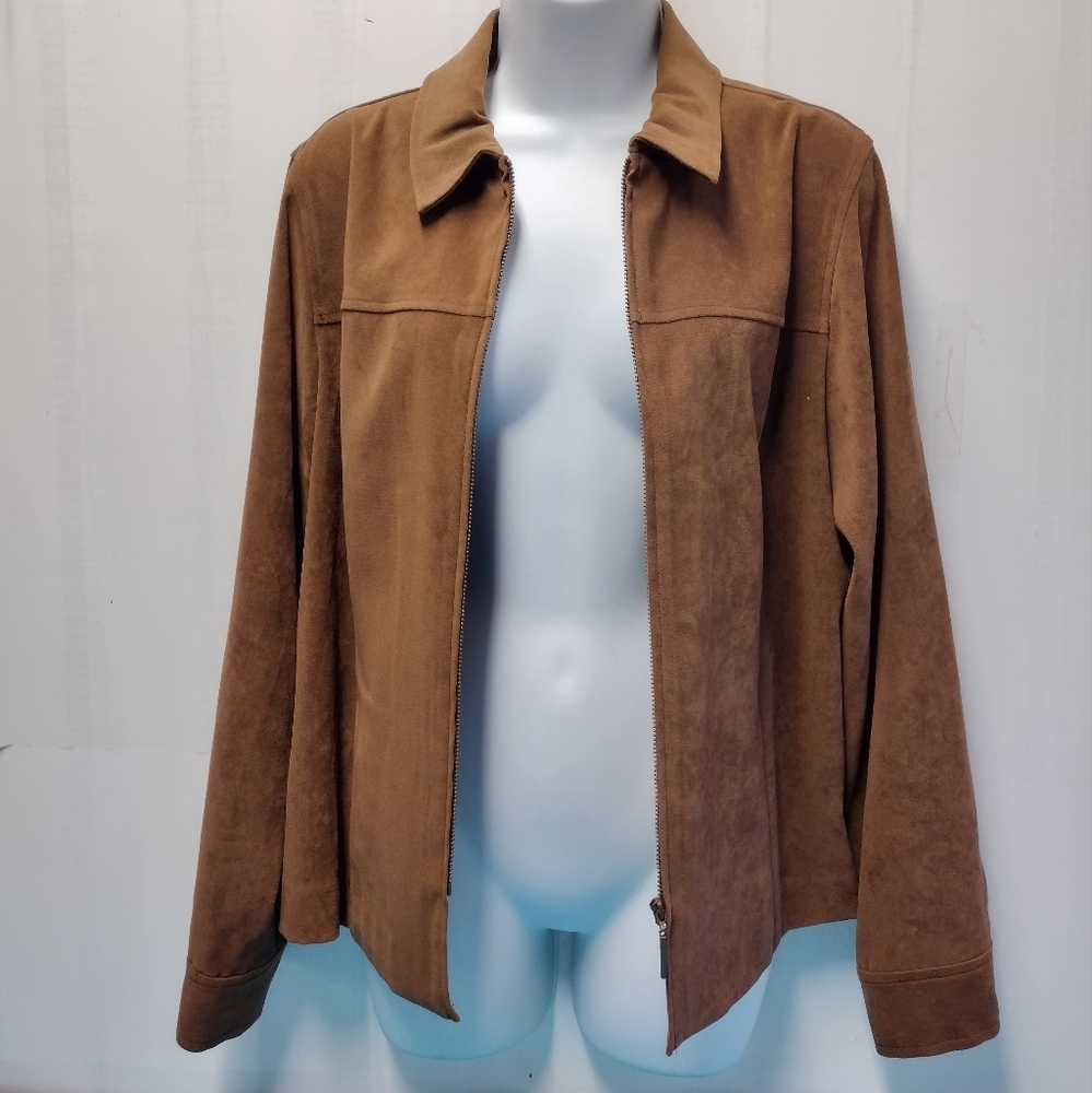 Norton McNaughton Stretch Womens Faux Suede Zip Up Jacket Sz 10
